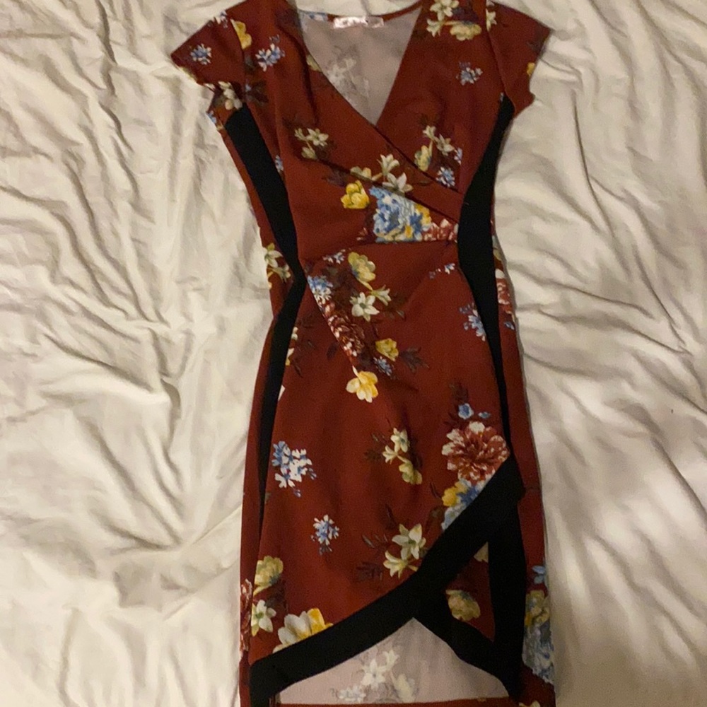Brown floral bodycon dress
